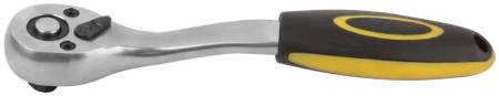 Вороток (трещотка) CrV, черно-желтая прорезиненная ручка, Профи 1/4", 72 зубца FIT 62351. Артикул 62351