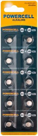 Батарейка щелочная, 1,5 В,  "Таблетка" LR626  , 10 шт. Powercell AG4. Артикул AG4