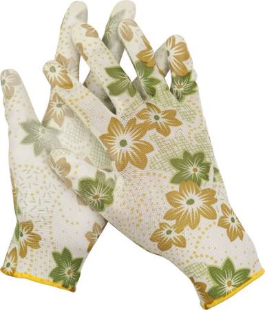 Садовые перчатки GRINDA прозрачное PU покрытие 13 класс вязки бело-зеленые размер L 11293-L. Артикул 11293-L