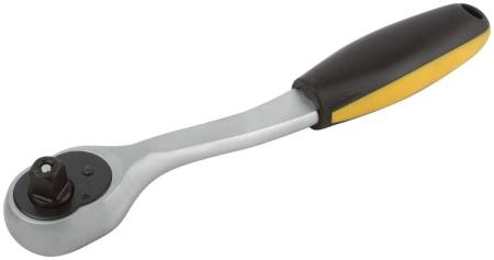 Вороток (трещотка) CrV, черно-желтая прорезиненная ручка, Профи 3/8", 72 зубца FIT 62352. Артикул 62352