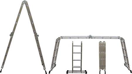 Лестница-трансформер алюминиевая, 4 секции х 5 ступеней, вес 14,4 кг FIT 65451. Артикул 65451