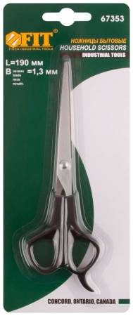 Ножницы бытовые нержавеющие, пластиковые ручки, толщина лезвия 1,3 мм, 190 мм FIT 67353. Артикул 67353